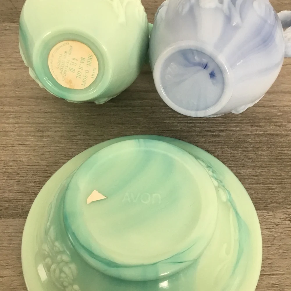 ✨Vintage Antique AVON Blue Teal Oil Bottles Containers